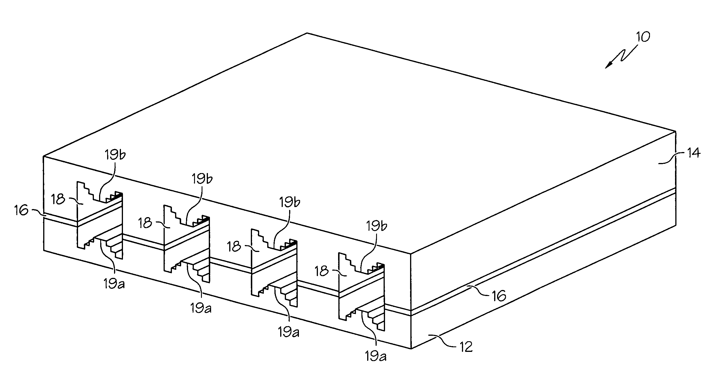 Heat-dissipating component having stair-stepped coolant channels