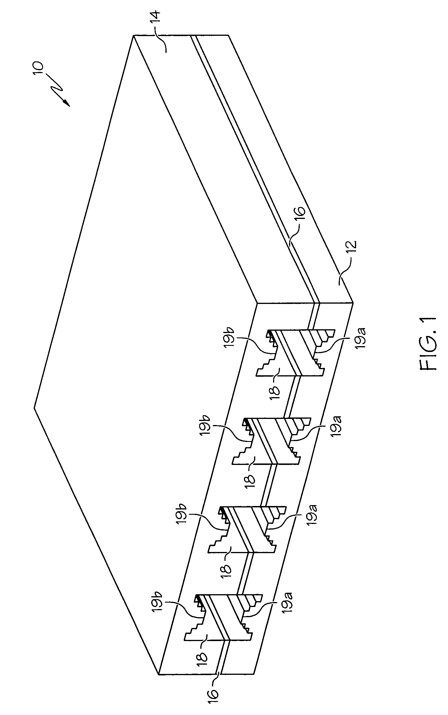 Heat-dissipating component having stair-stepped coolant channels