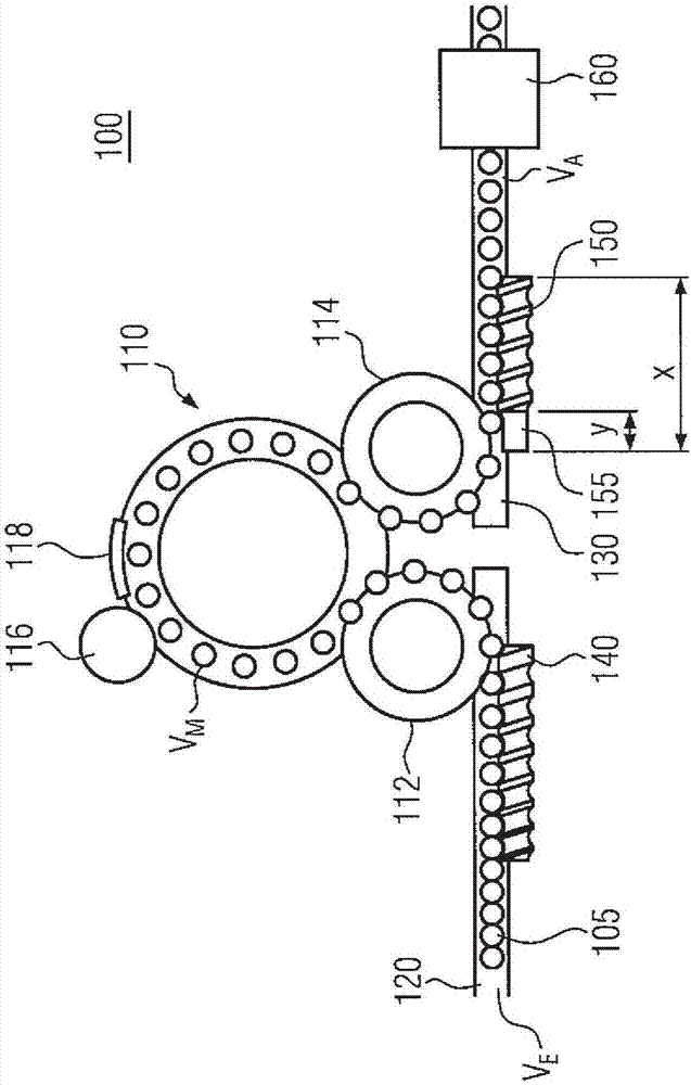 Device and method for speed reduction of a container flow in a container treatment plant