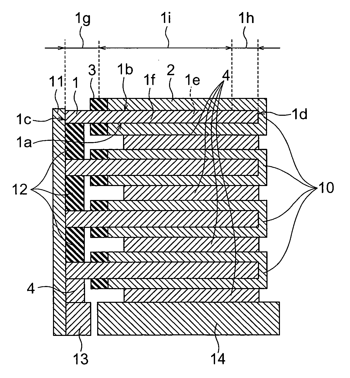 Laminated solid electrolytic capacitor and laminated transmission line device increased in element laminating number without deterioration of elements