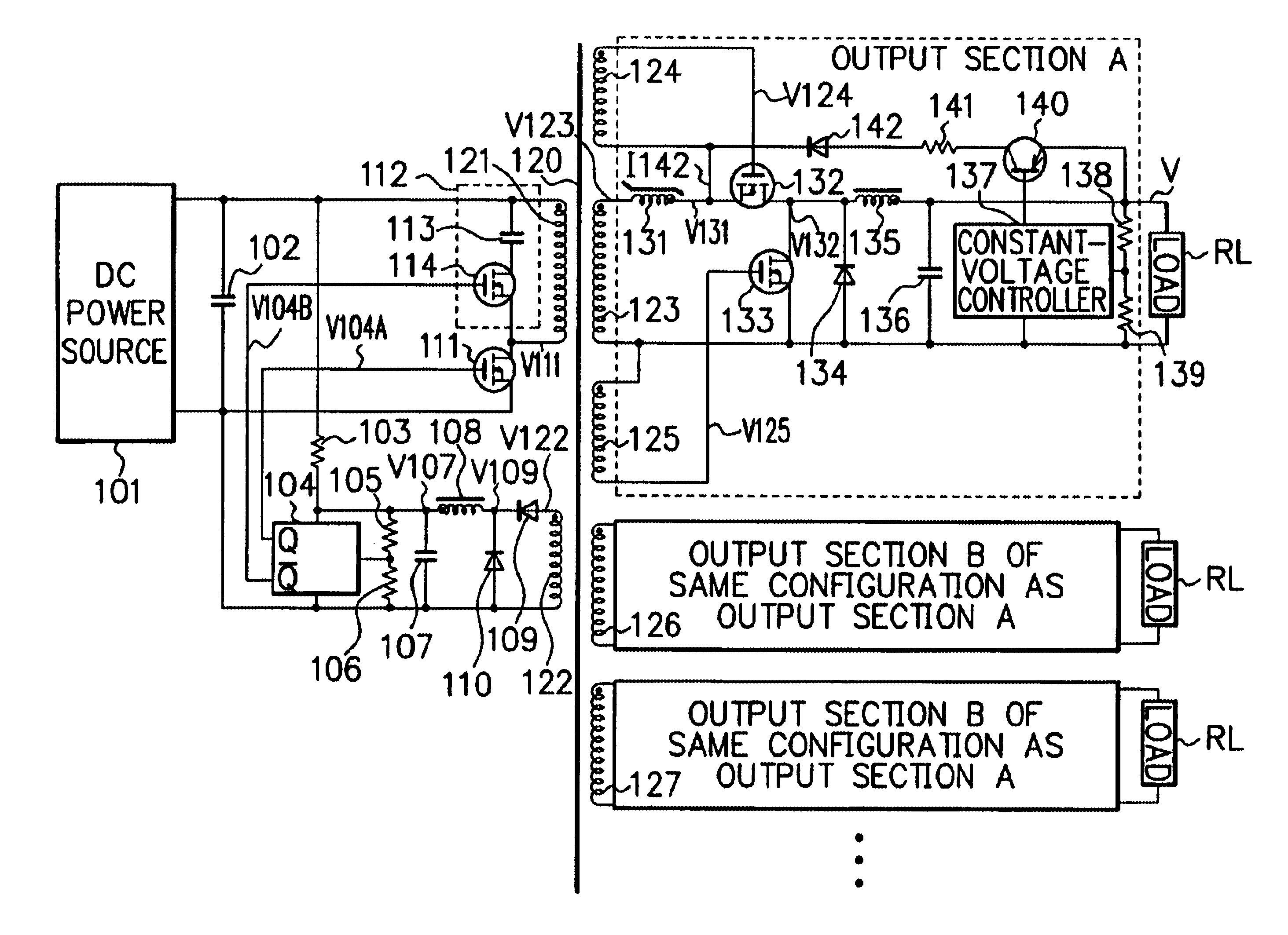 Multi-output switching power source circuit