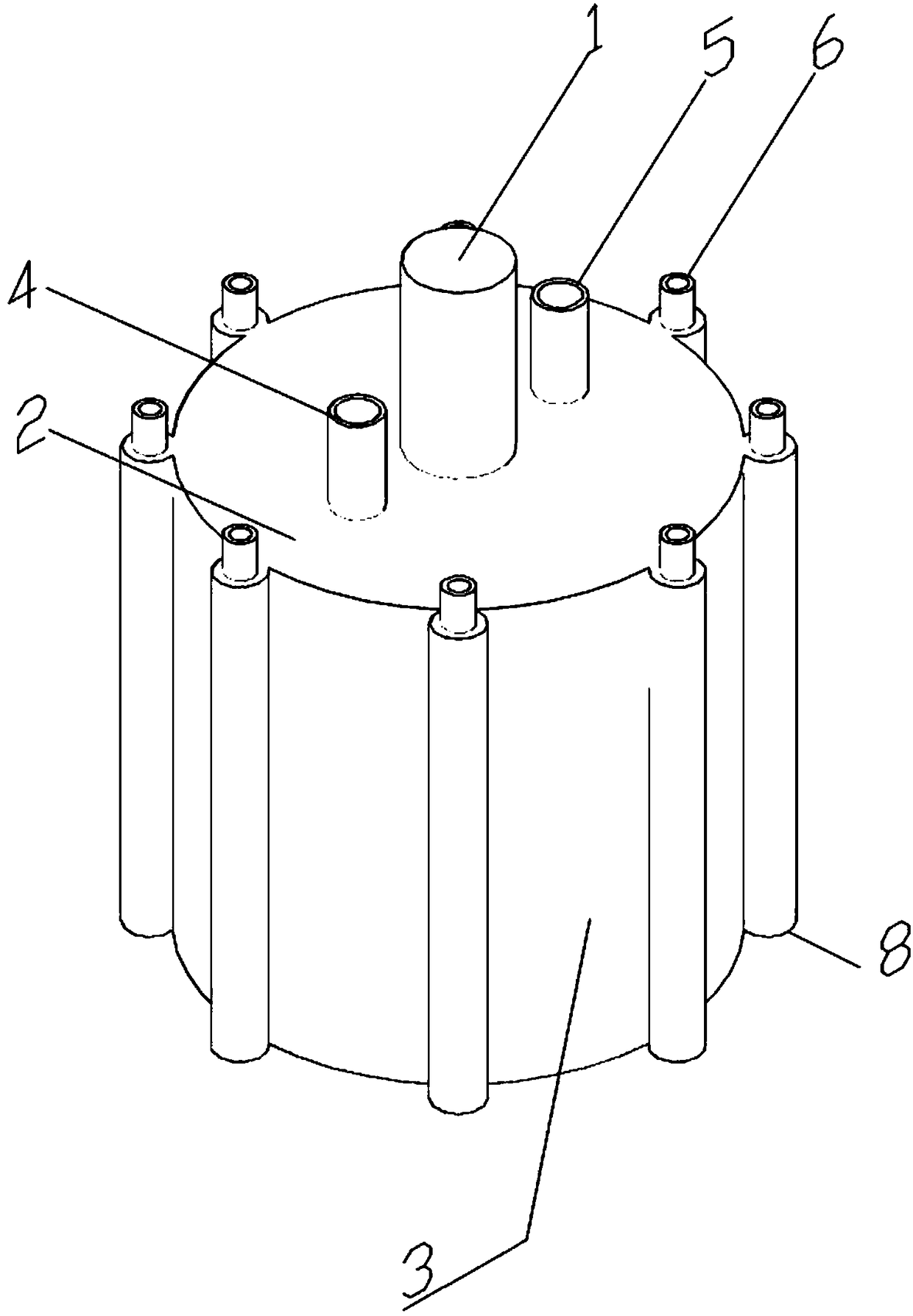 Thin-wall steel suction bucket base with reinforcing tubes and mounting method for thin-wall steel suction bucket base