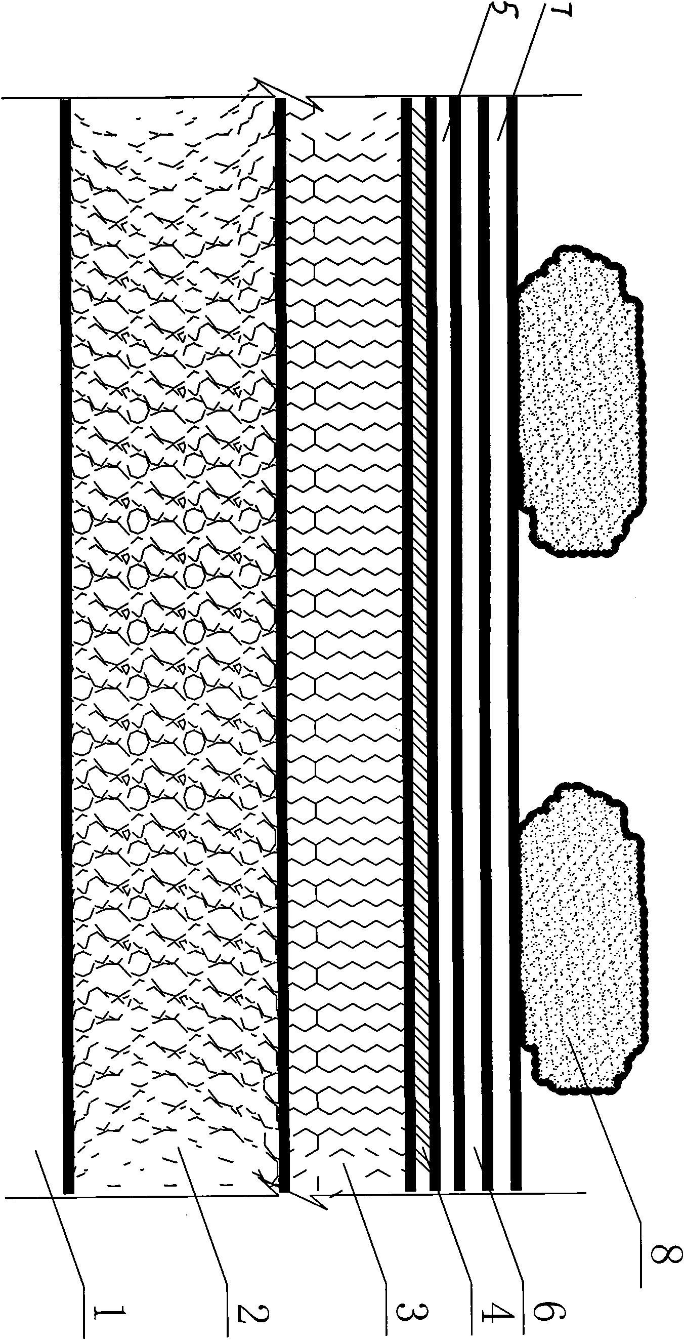 Reservoir seepage-proofing geomembrane tiered structure and construction method thereof