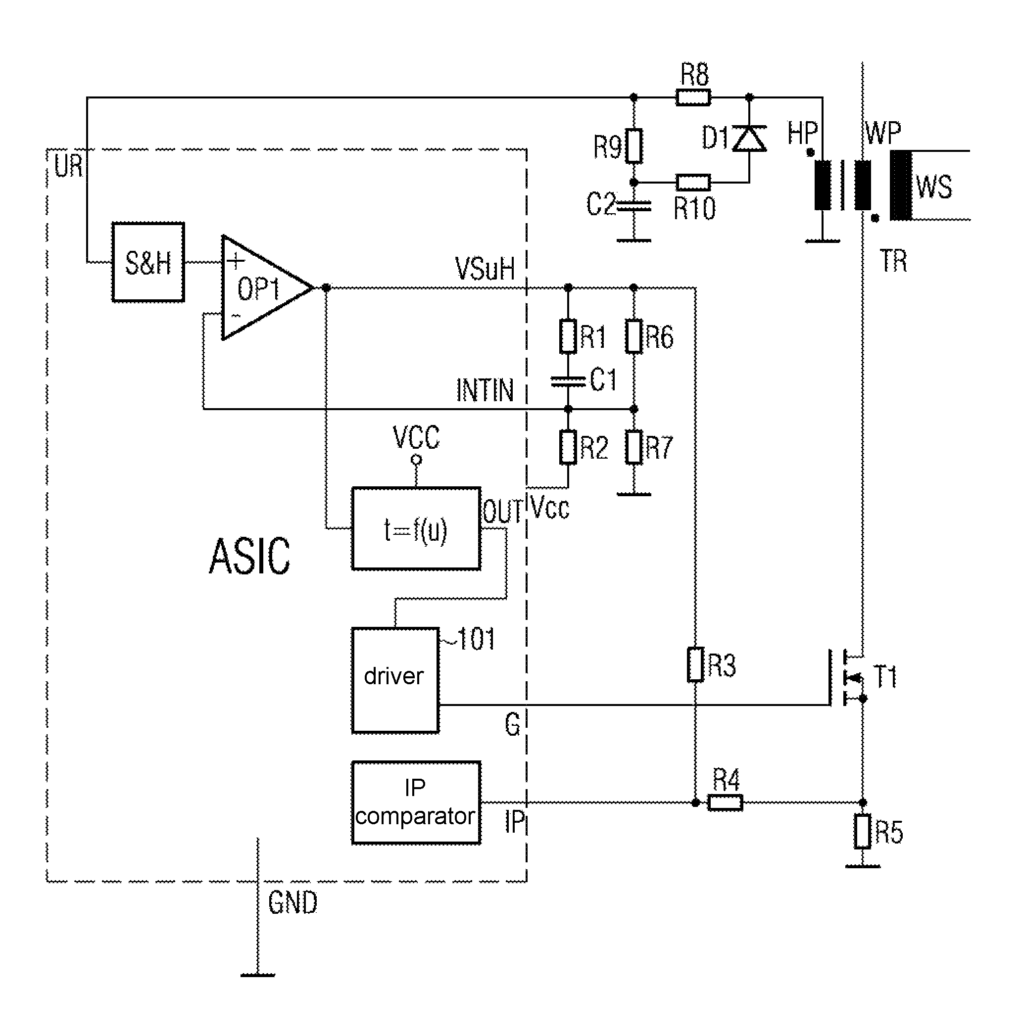 Control circuit for current and voltage control in a switching power supply