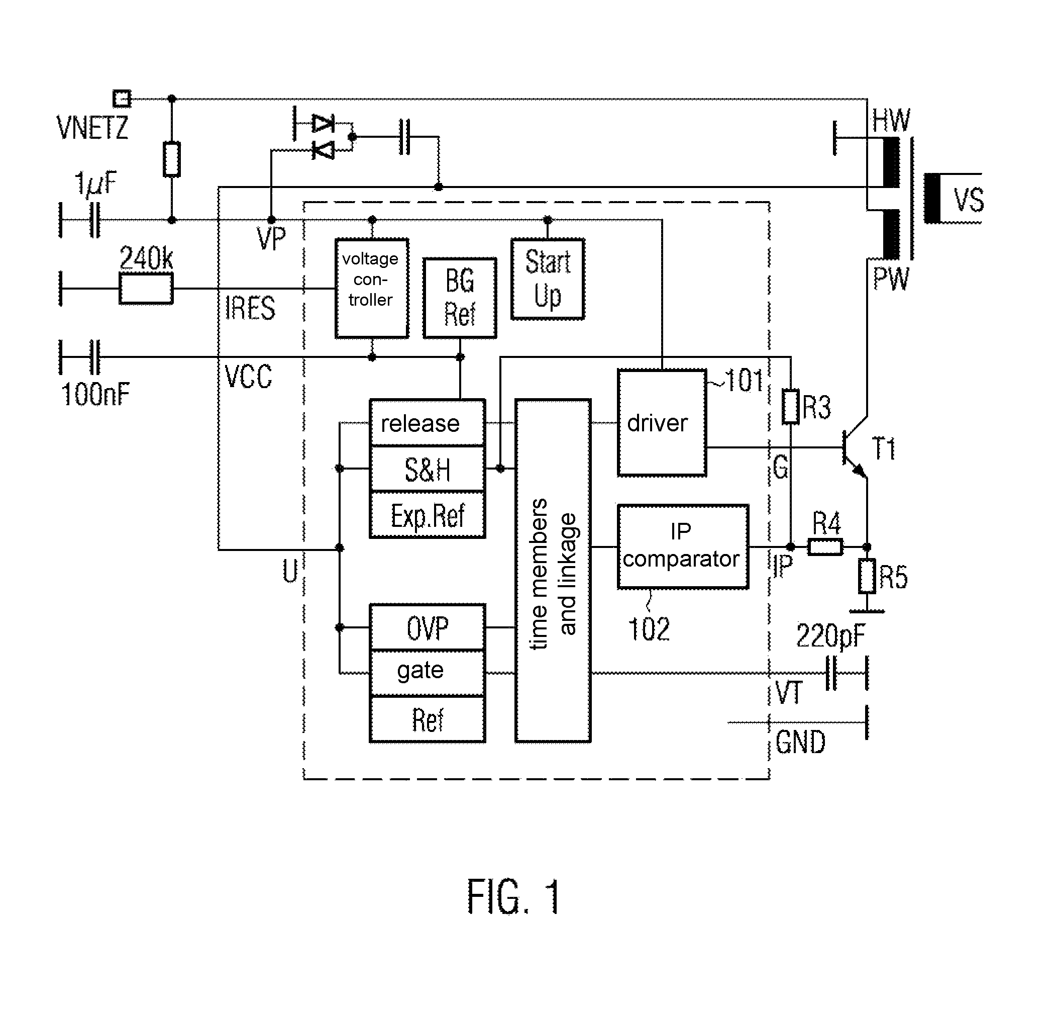 Control circuit for current and voltage control in a switching power supply