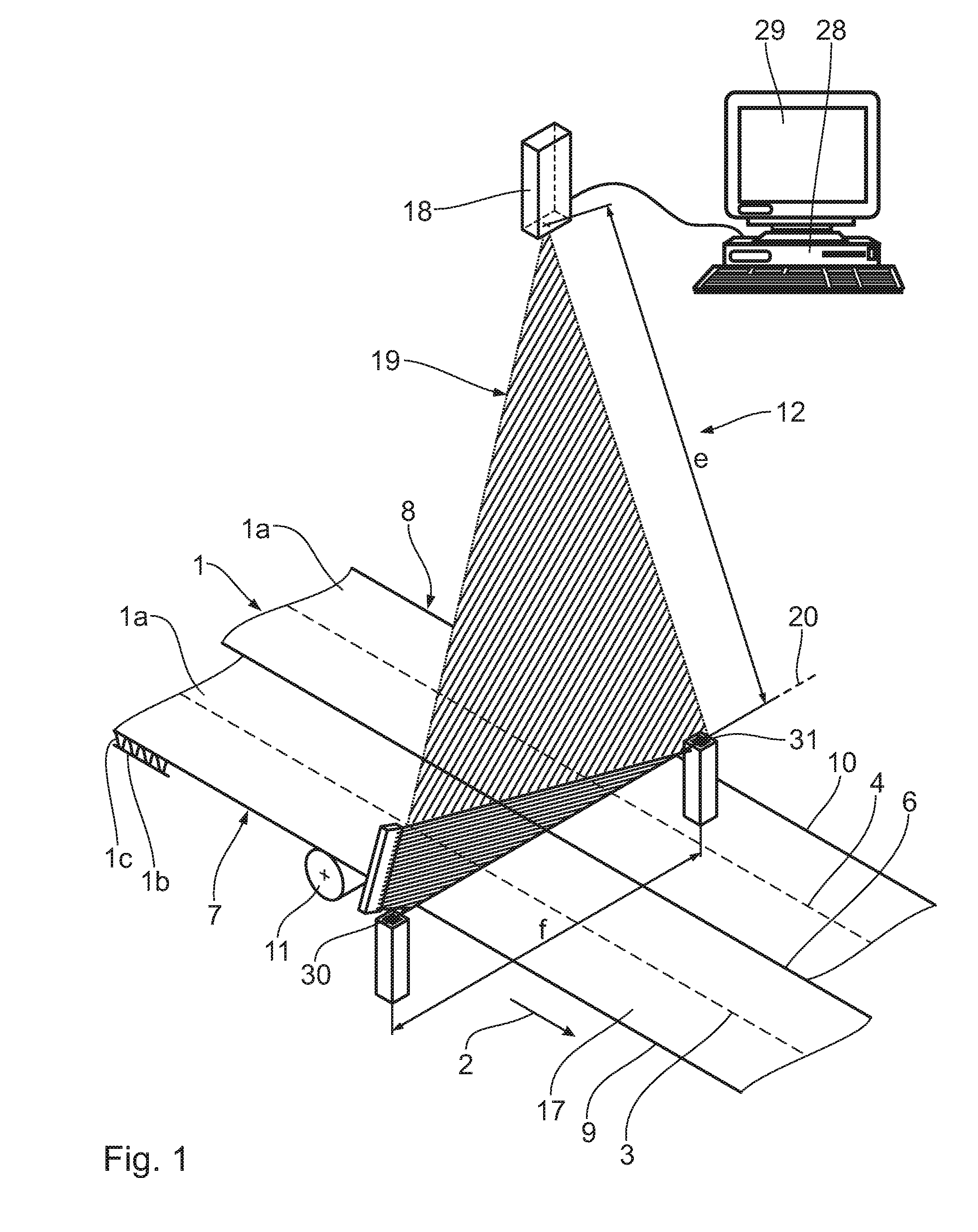 Apparatus for detection of the accuracy of format of a web of corrugated cardboard