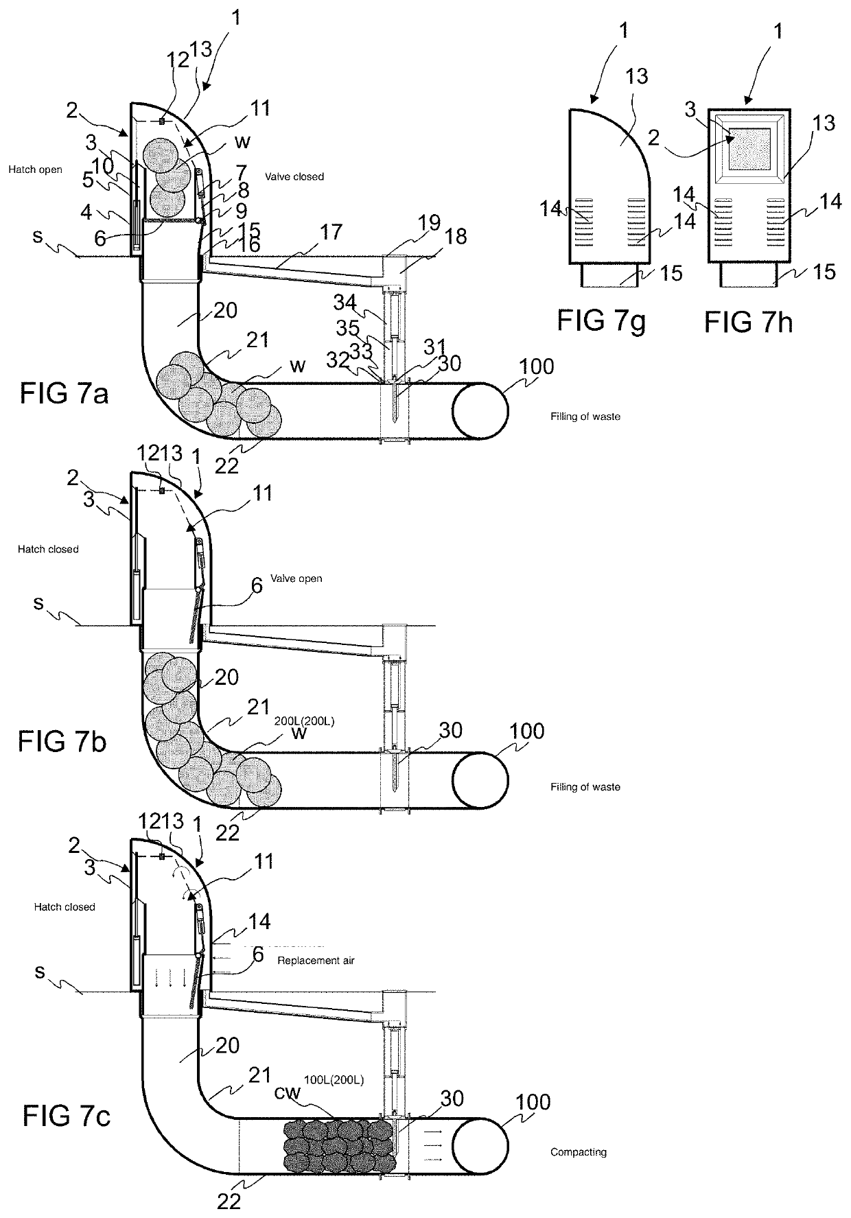 Method and apparatus for feeding in and handling waste material