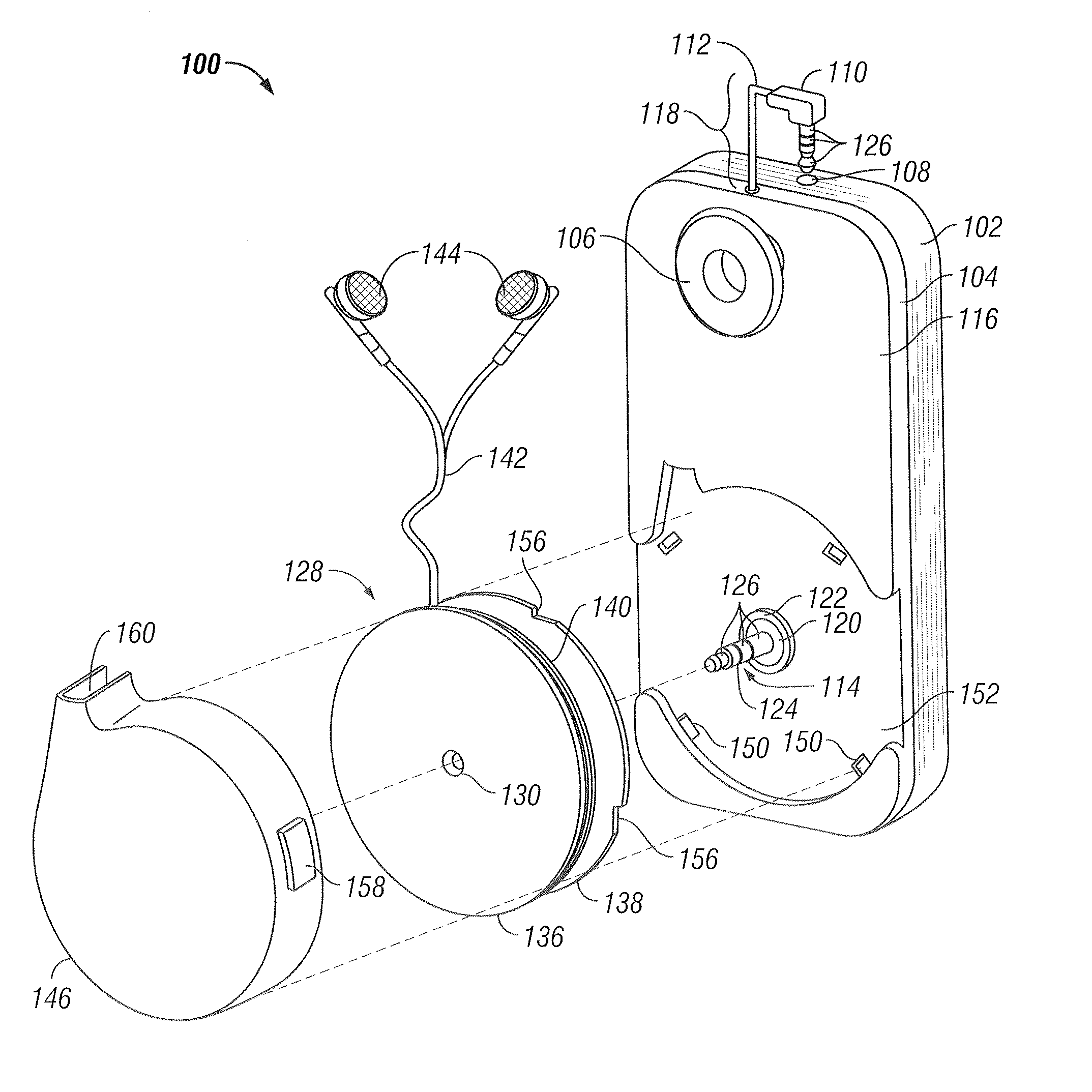 Electronic device carrying system with retractable transducer assembly