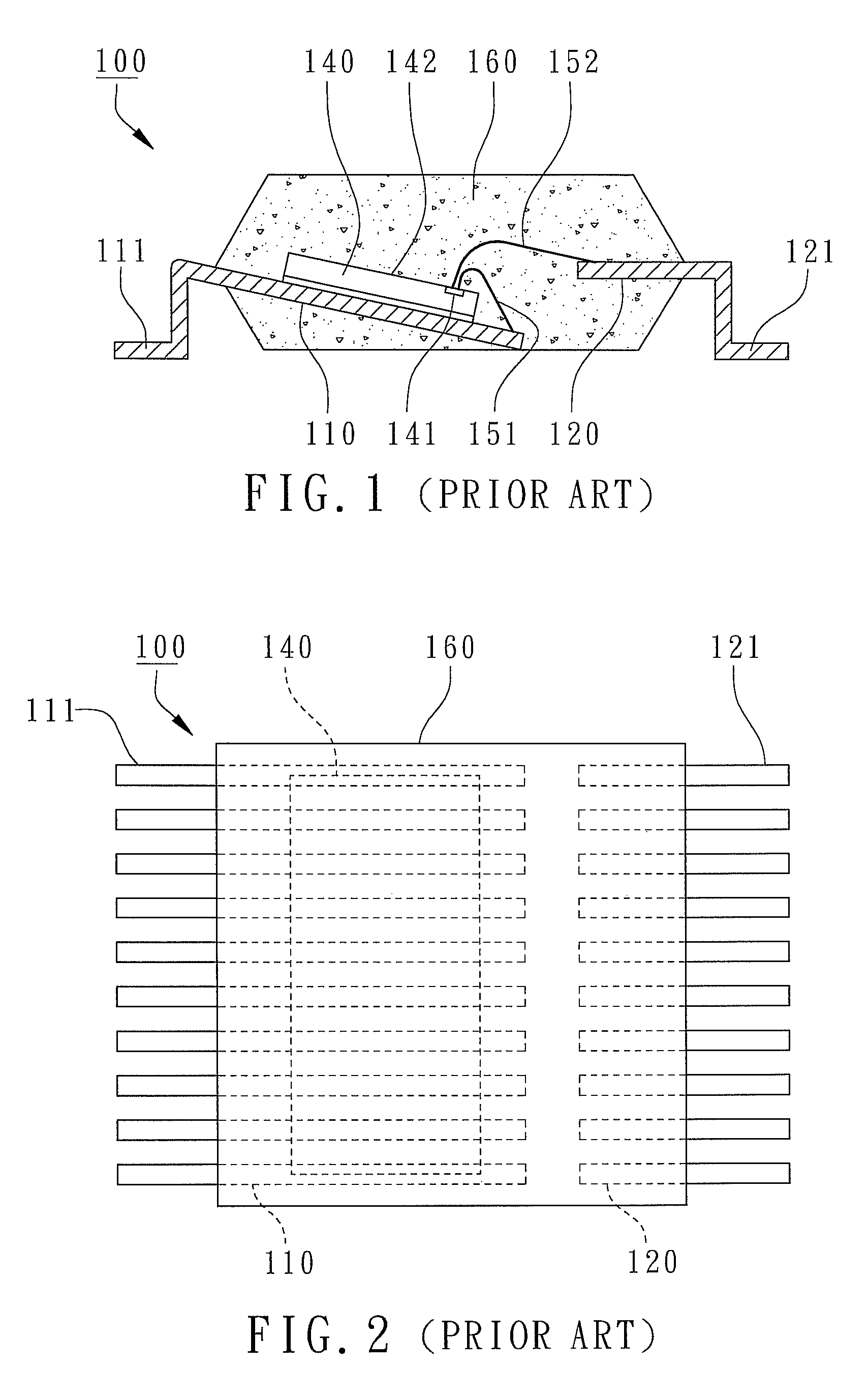Leadframe-based semiconductor package having arched bend in a supporting bar and leadframe for the package