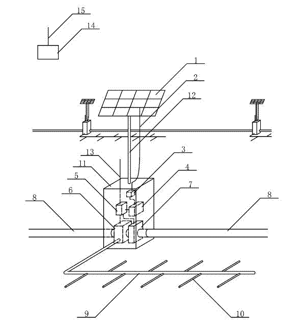 Water-saving trickle irrigation device for long-distance water supply in desert by taking photovoltaic power generation as power supply