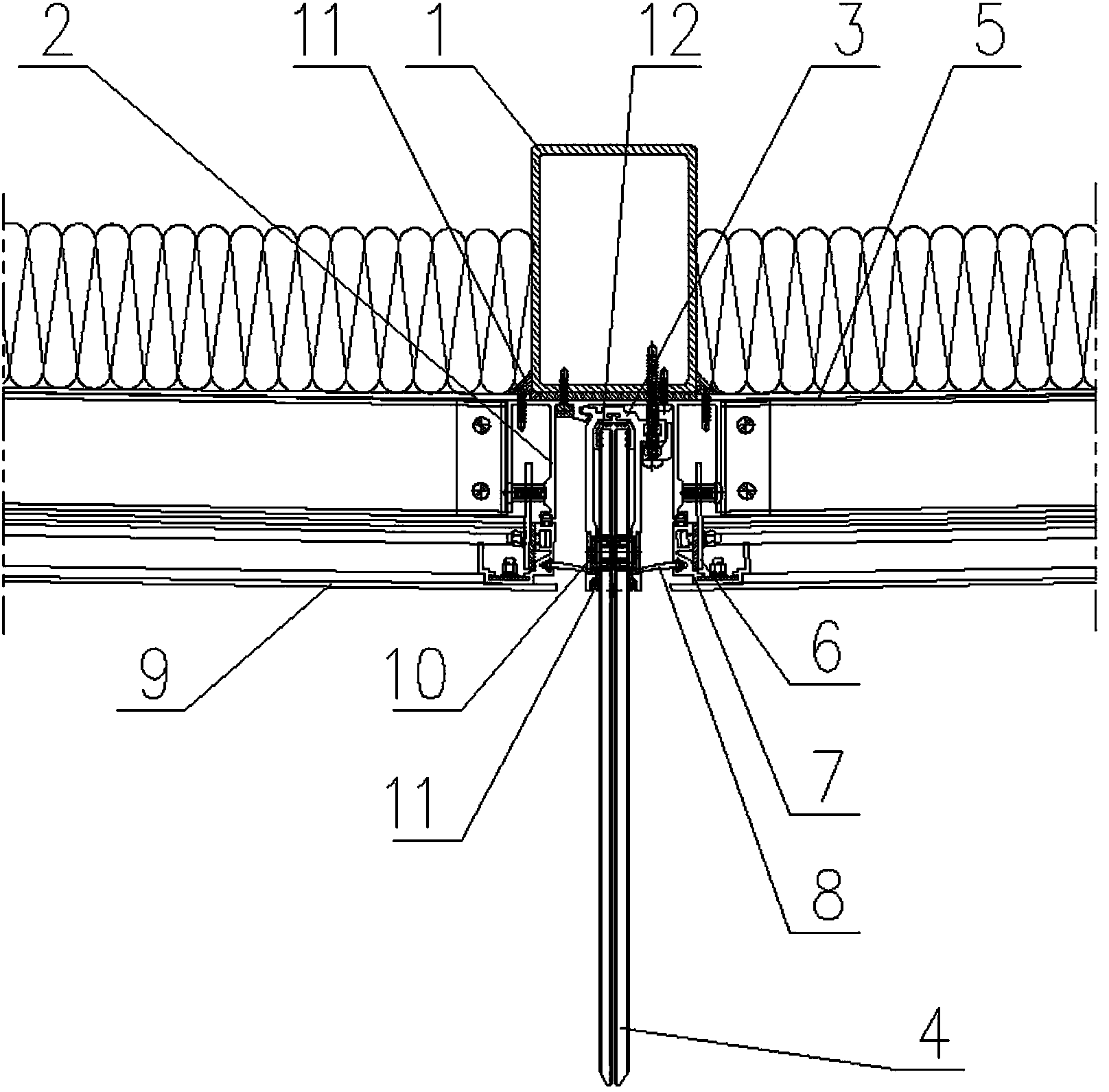 Open-joint and dry-hanging aluminum plate curtain wall connecting structure with glass rib