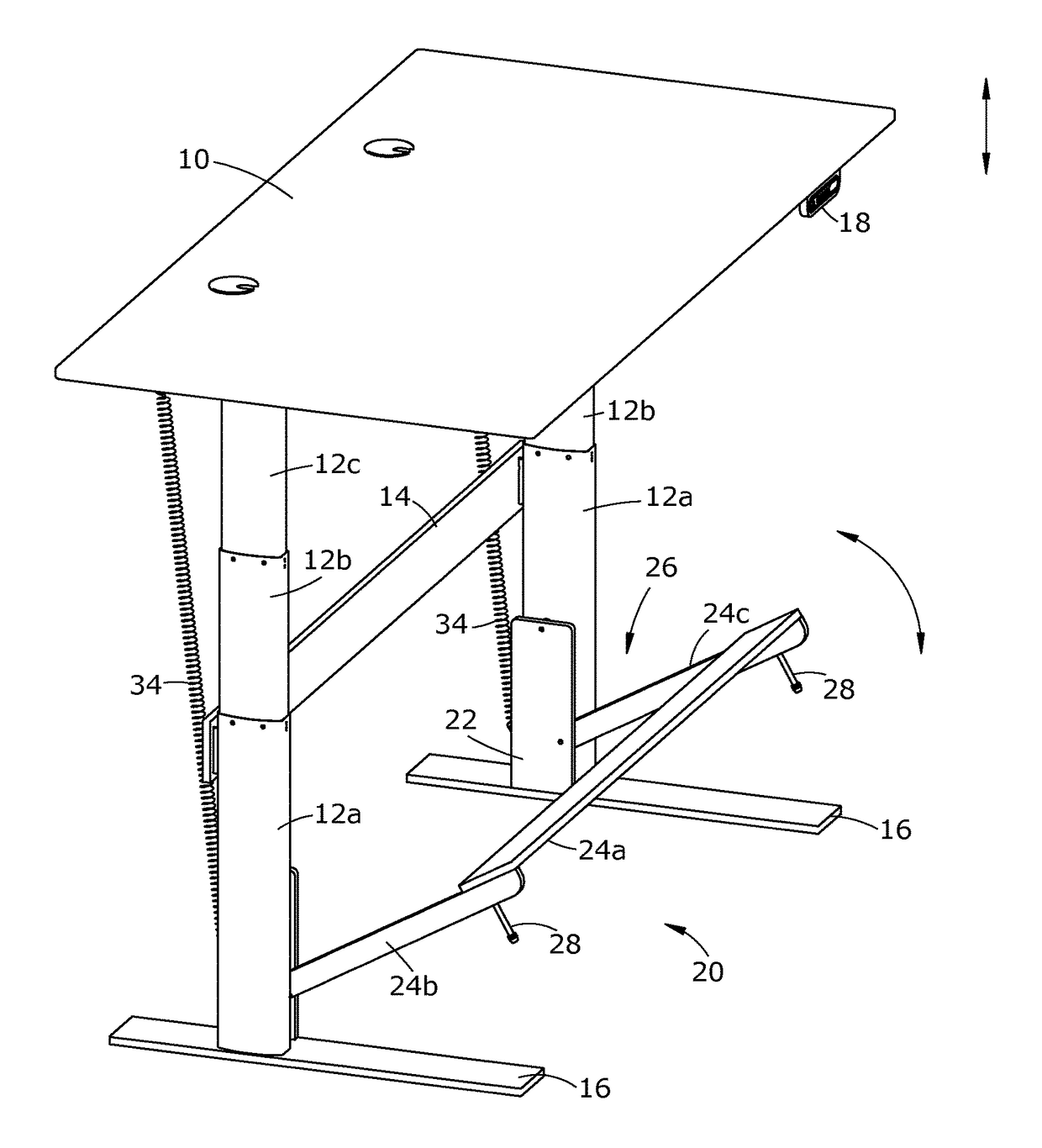 Electric height adjustable desk with synchronous moving mechanical footrest