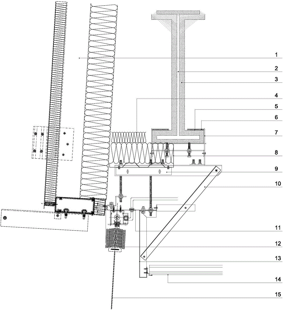 Metal curtain box connected with I-beam structure and integrated with curtain wall fireproof sealing