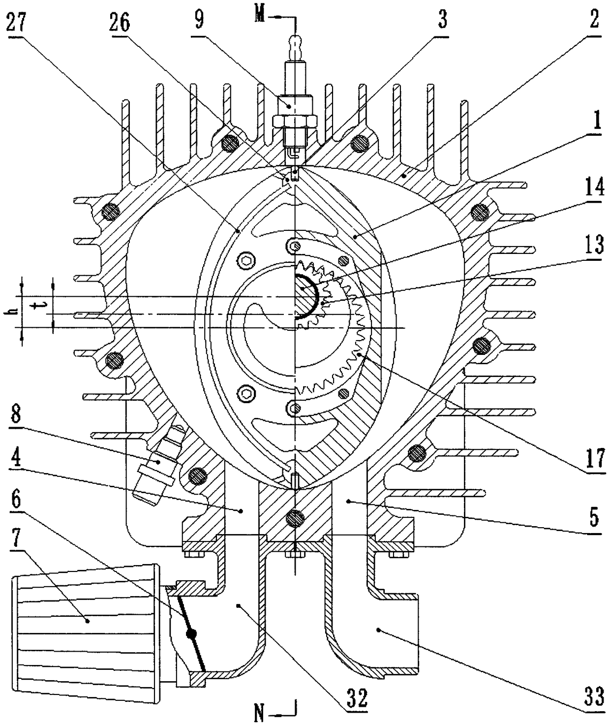Three-stroke inner-cooling rotor engine