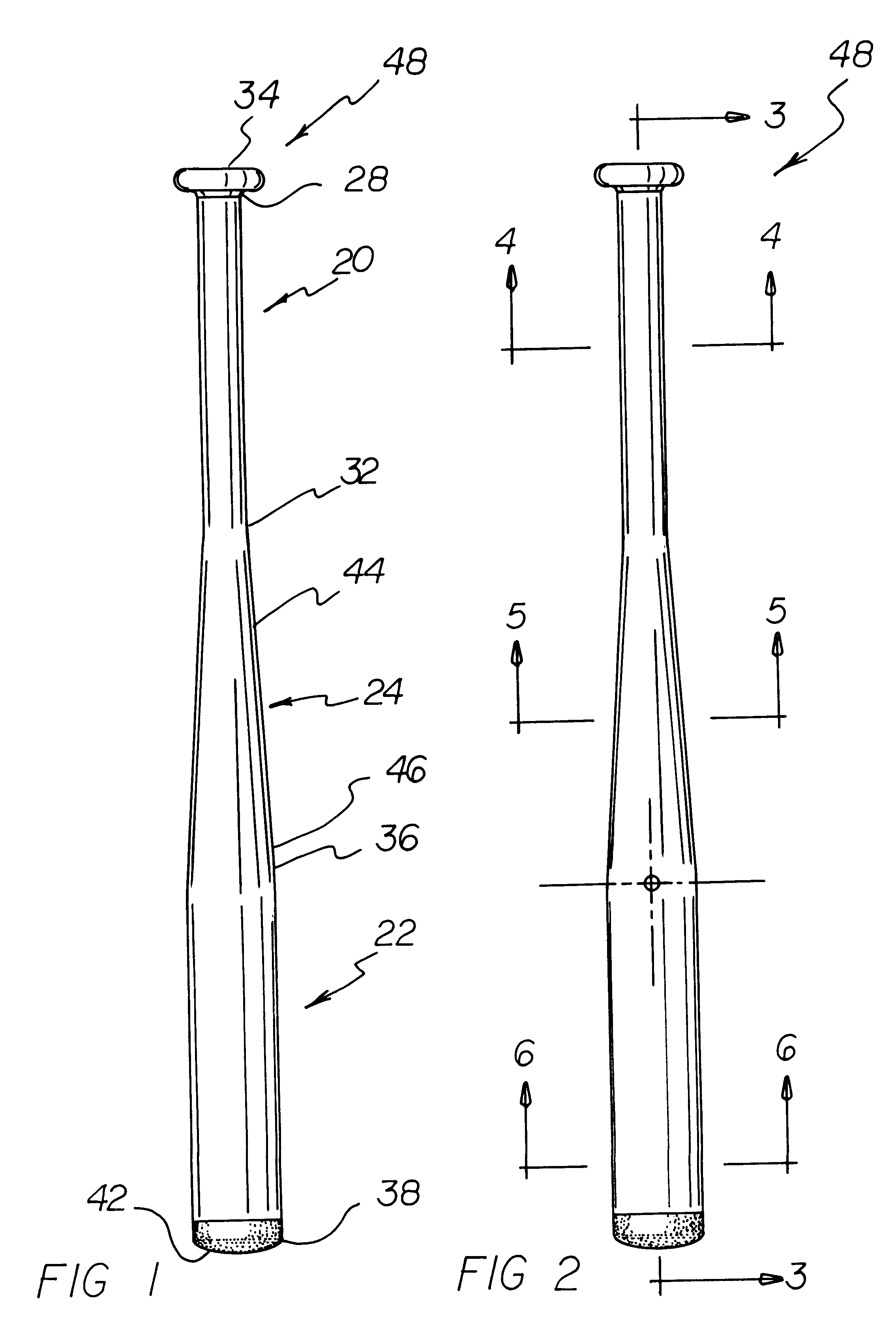 Bat with high moment of inertia to weight ratio and method of fabrication