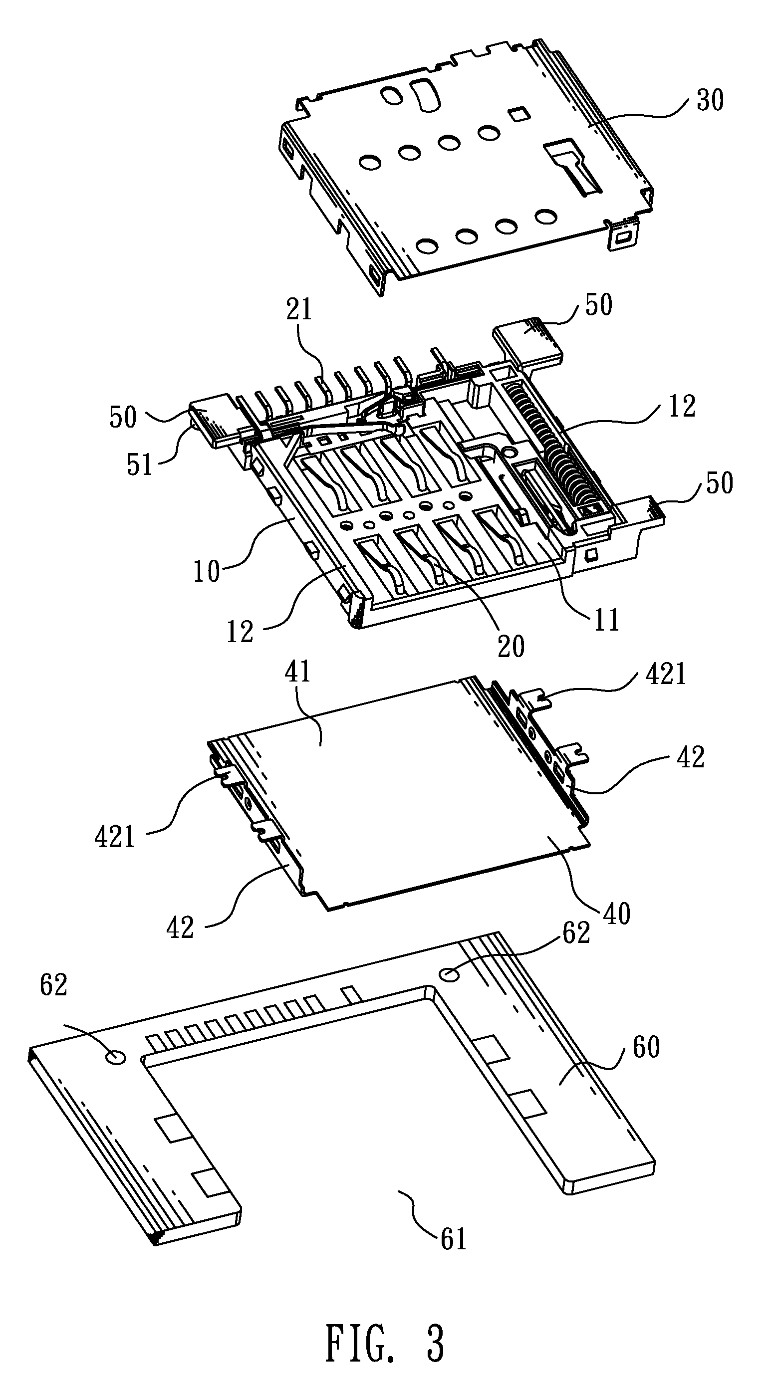 Card connector having a housing with fastening blocks for mounting a circuit board