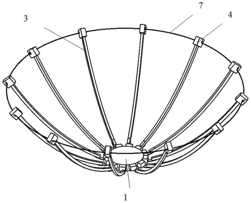 Spaceborne Umbrella Antenna Structure and Deployment Method with Self-Deploying Speed ​​Regulating Device