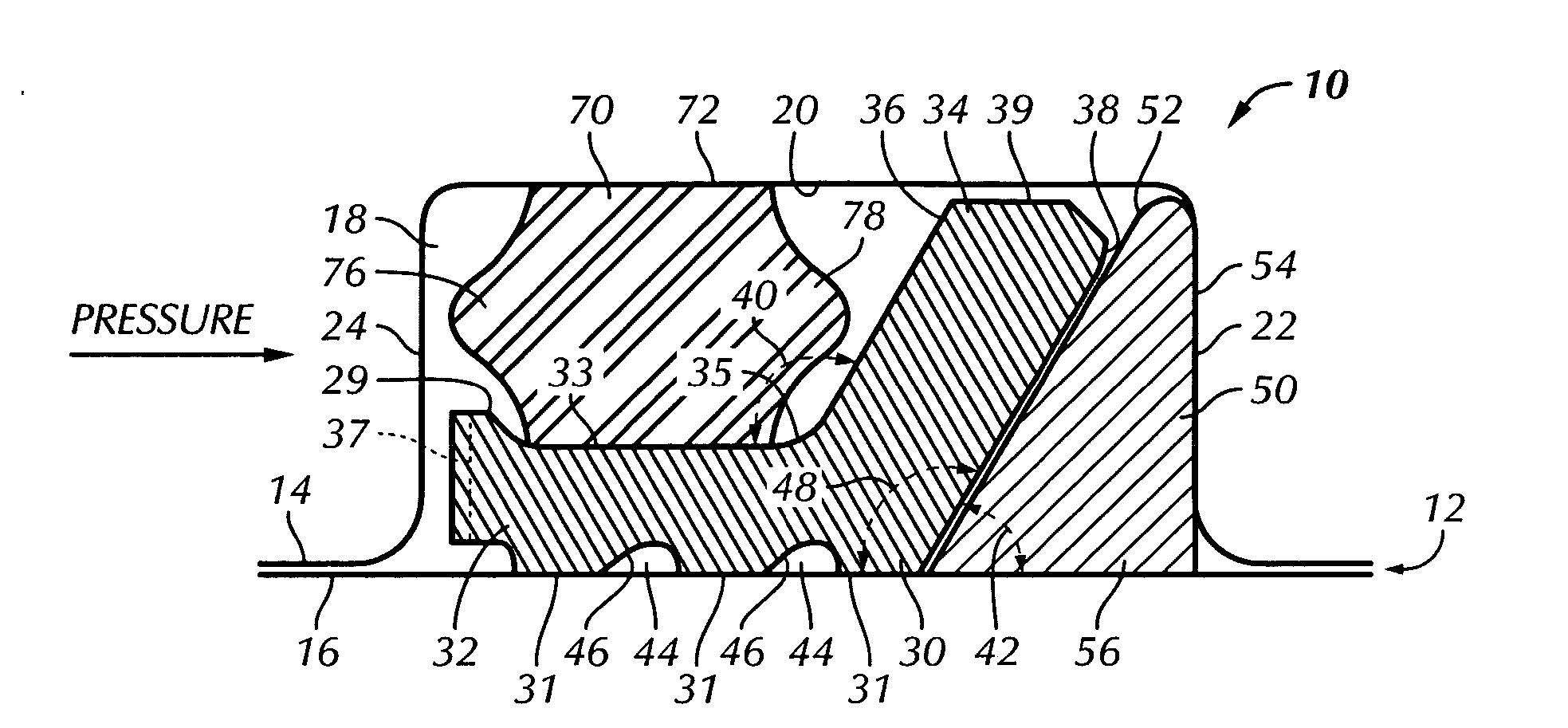 Cammed seal assembly with elastomeric energizer element