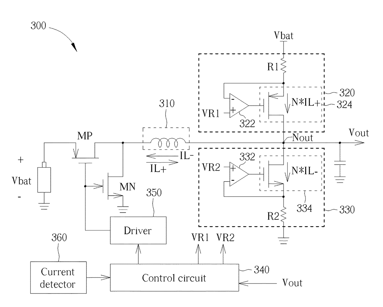 DC-DC converter with pull-up and pull-down currents based on inductor current