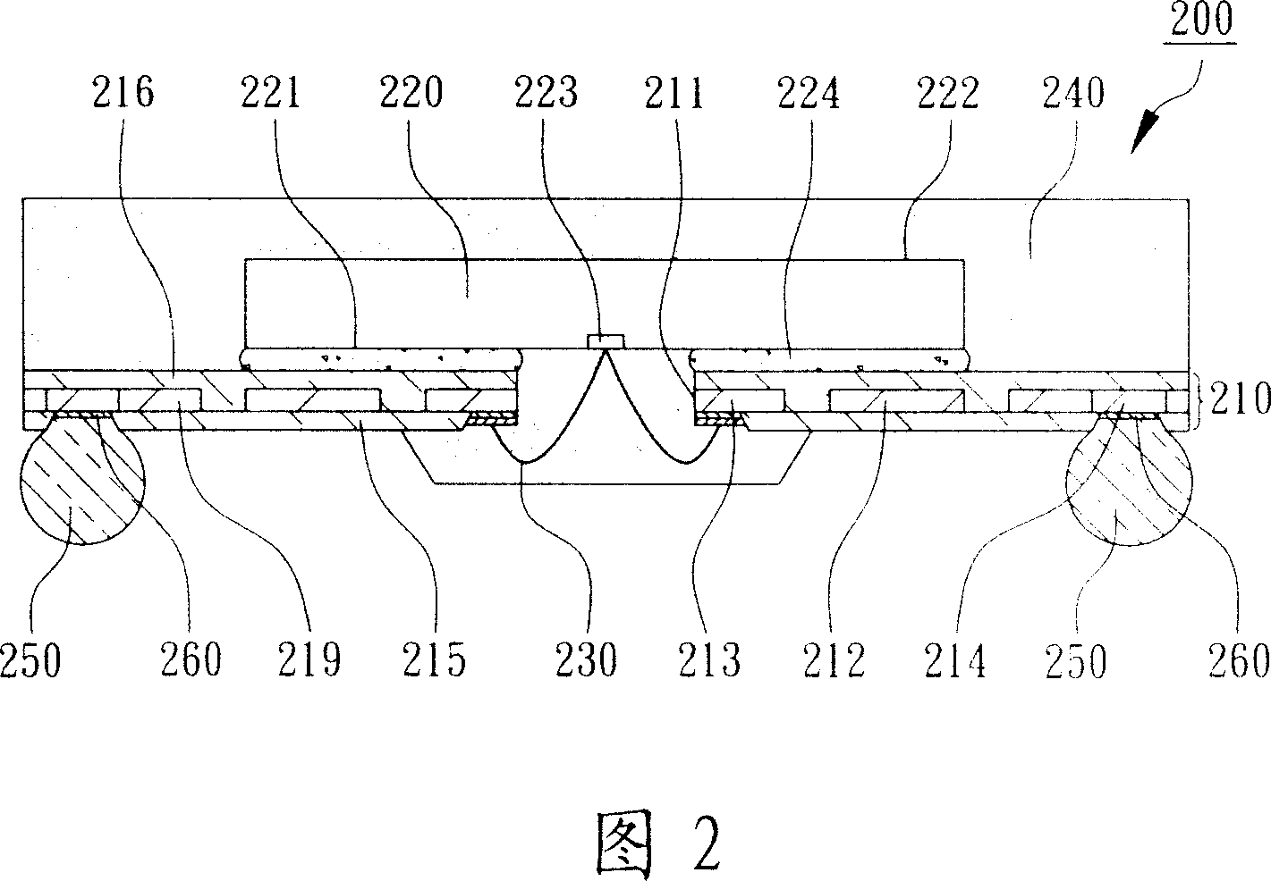 Packaging structure of chip with slot type metallic film supporting wire bonding