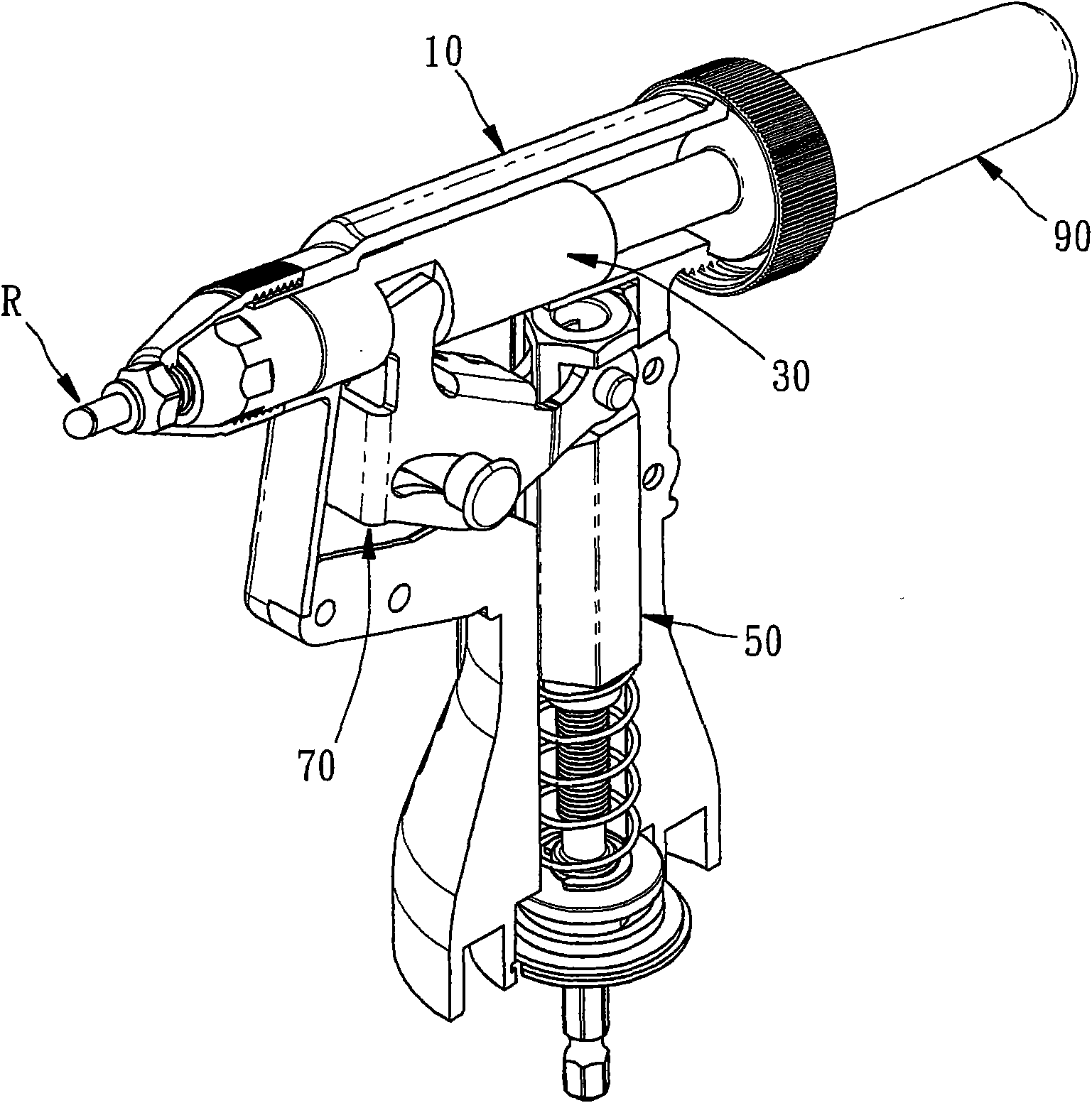 Rivet gun with improved action structure