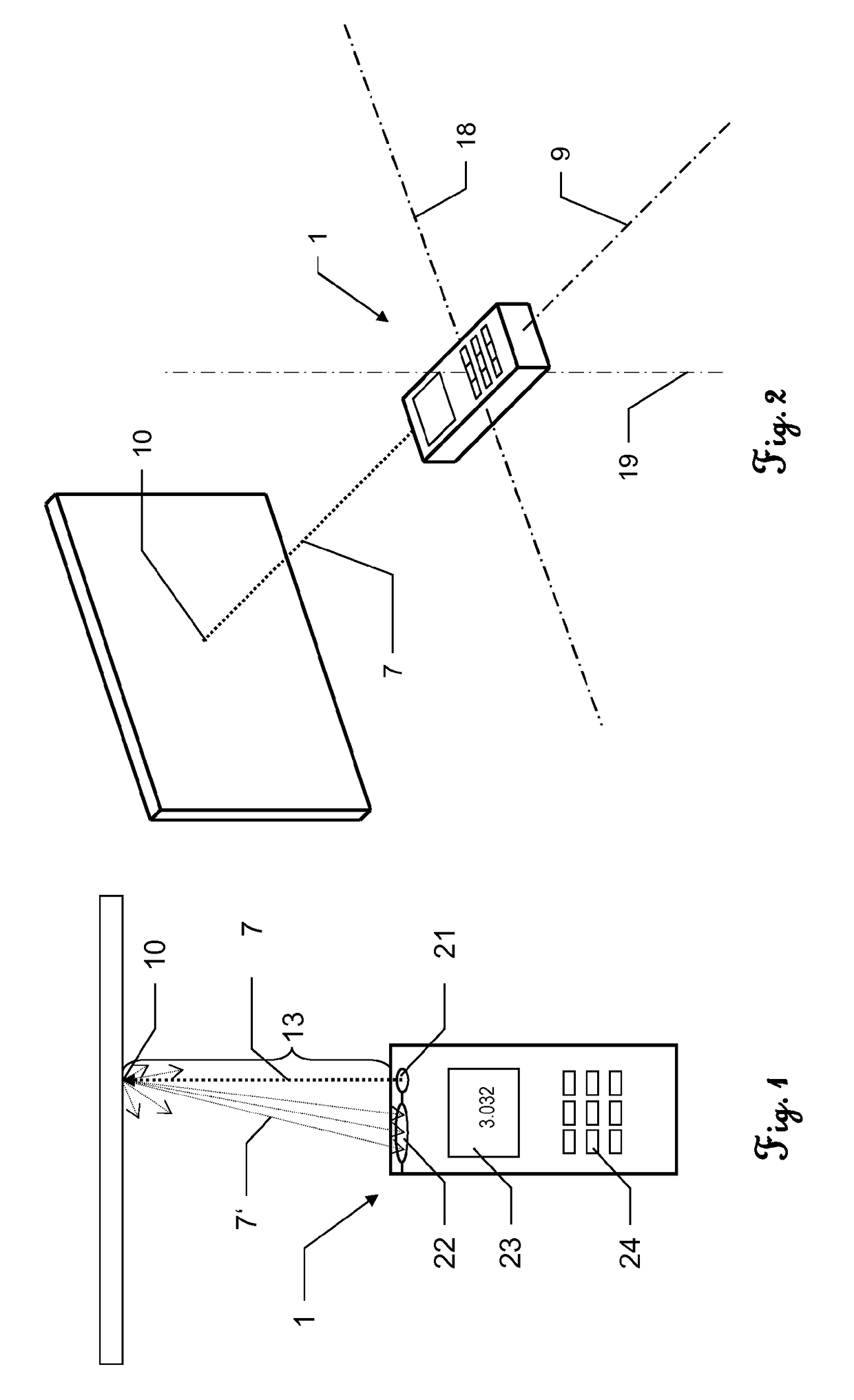 Hand-held distance-measuring device having an angle-determining unit