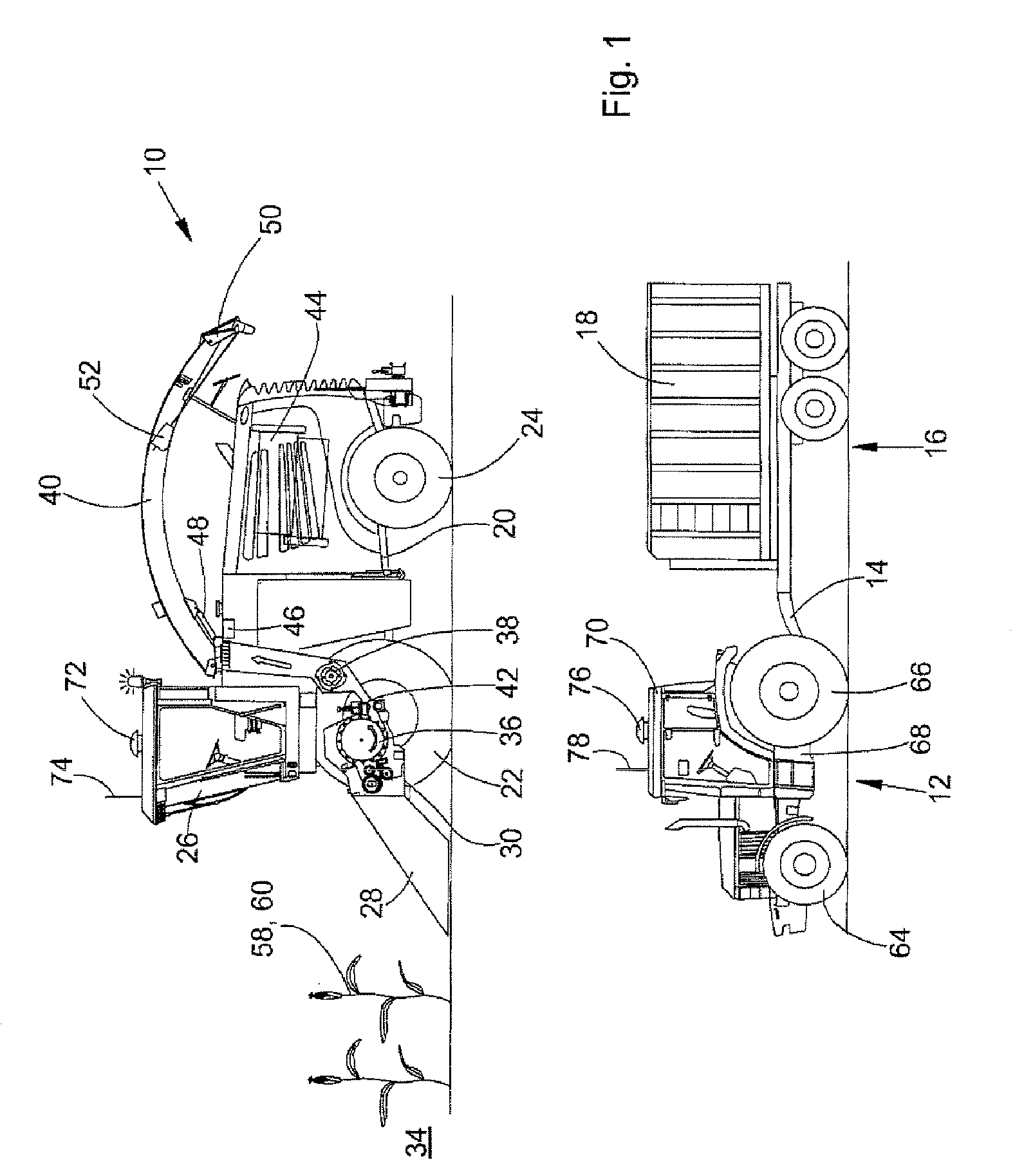 Control arrangement for controlling the transfer of agricultural crop from a harvesting machine to a transport vehicle