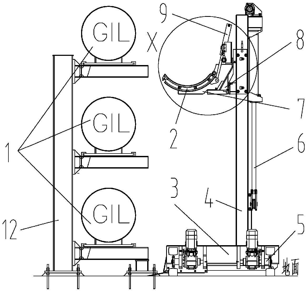 Auxiliary machine for pipe connection in gas-insulated metal-enclosed transmission line