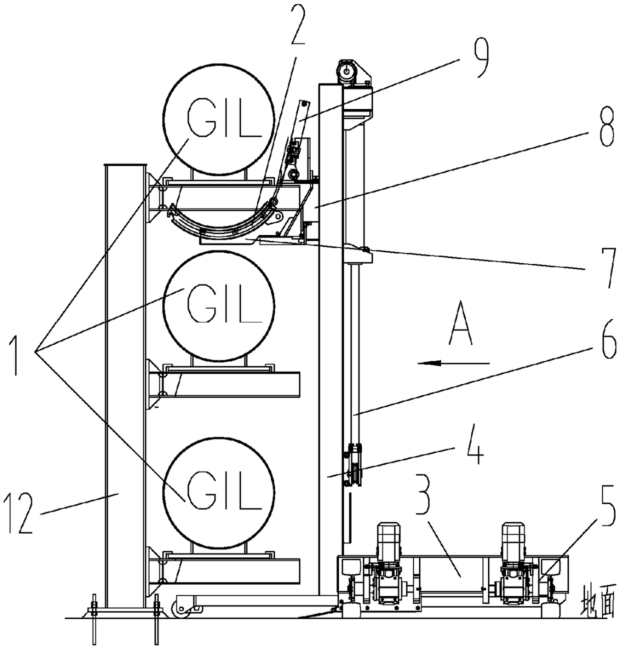 Auxiliary machine for pipe connection in gas-insulated metal-enclosed transmission line