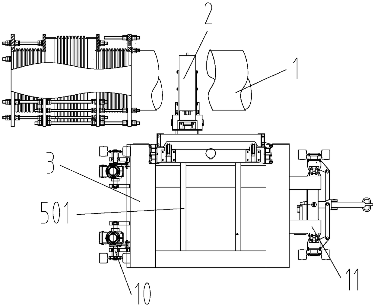 Auxiliary machine for pipe connection in gas-insulated metal-enclosed transmission line