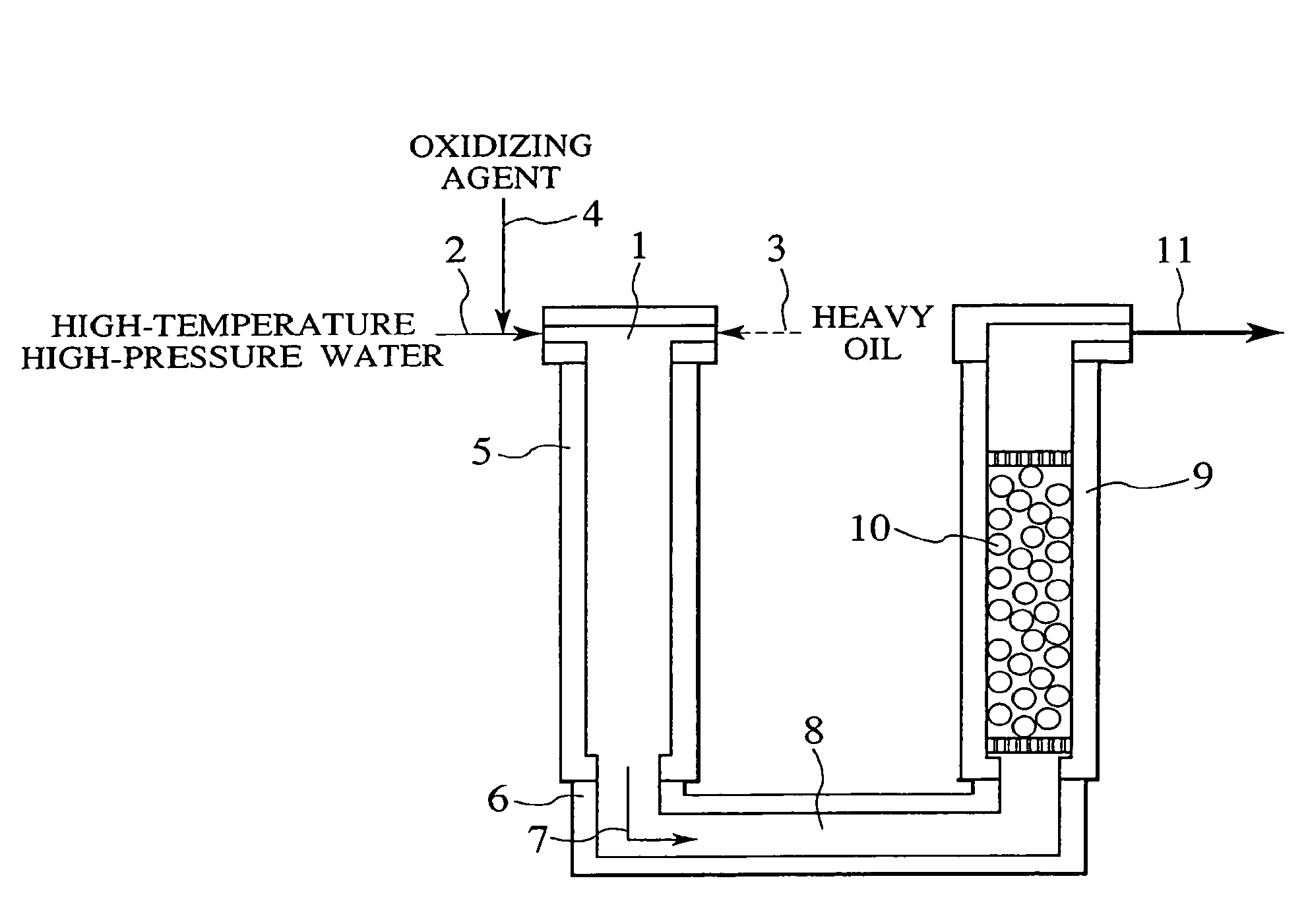 Process and apparatus for treating heavy oil with supercritical water and power generation system equipped with heavy oil treating apparatus