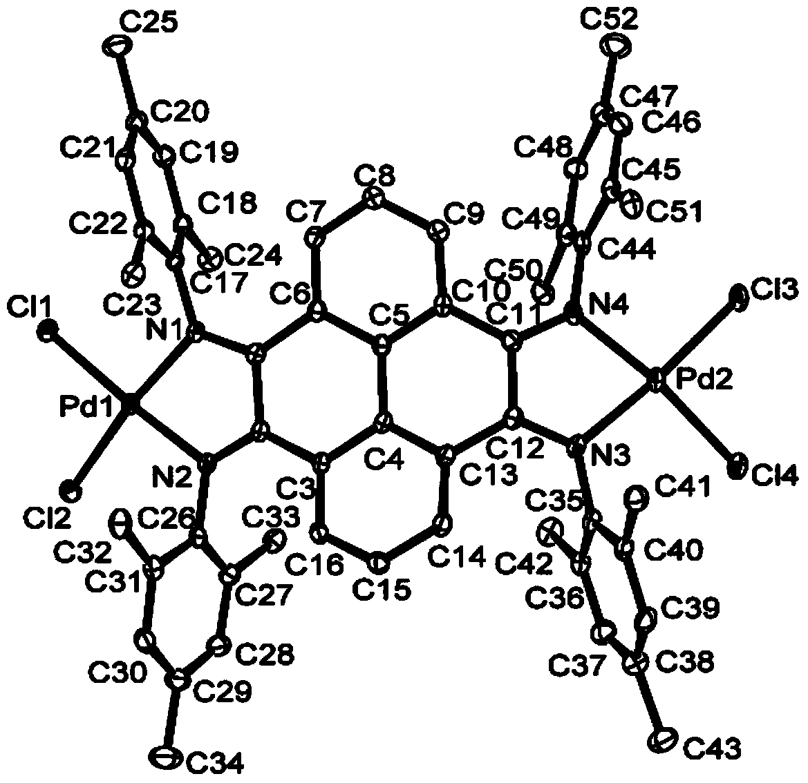 Pyrene-4,5,9,10-tetra-imine nickel-palladium complex catalyst and preparation method and application thereof