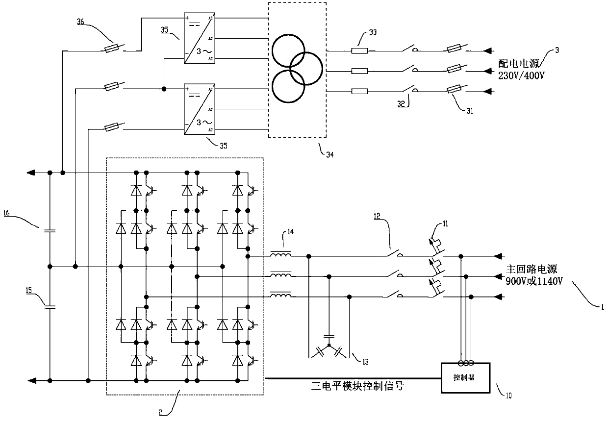 Three-level wind power converter soft start circuit and control method