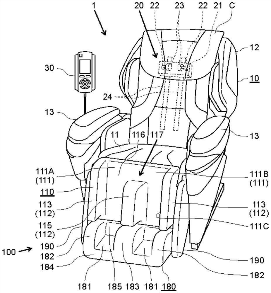 Leg rest and massage machine provided with the leg rest