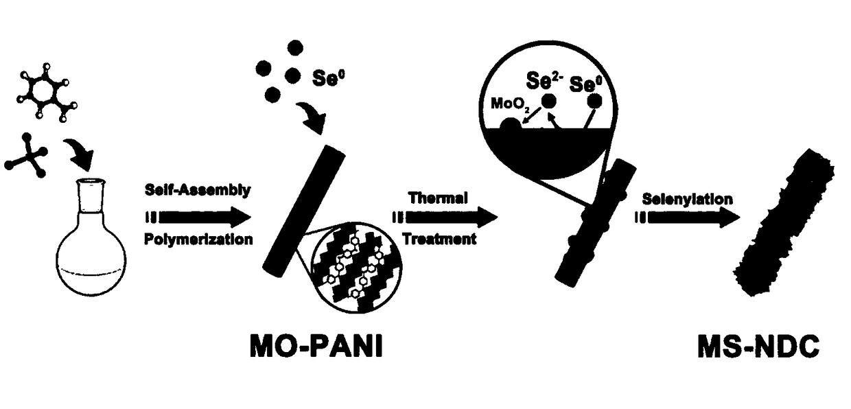 Method for synthesizing molybdenum selenide/nitrogen doped carbon rod via solid-phase co-heating