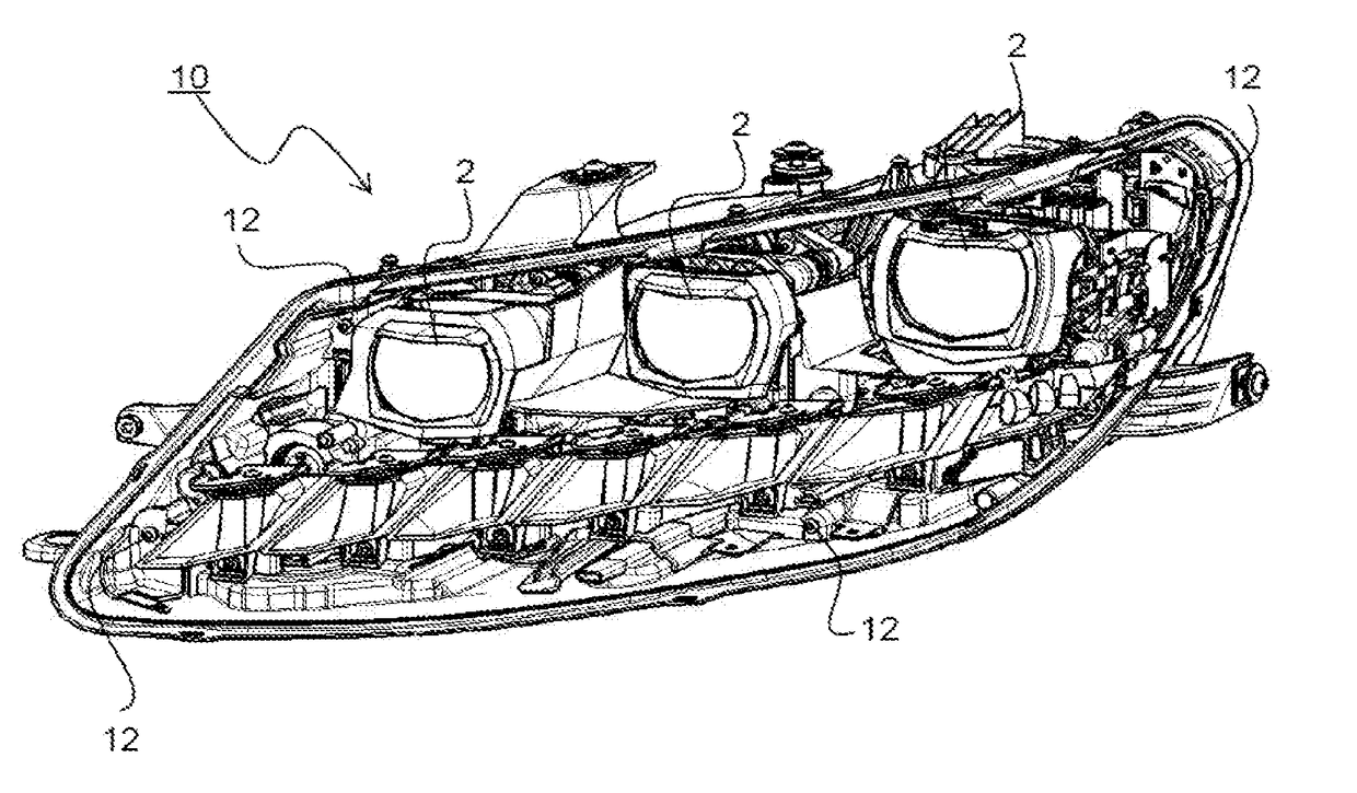 Motor vehicle lighting device comprising light modules cooled by means of a generator of an air flow