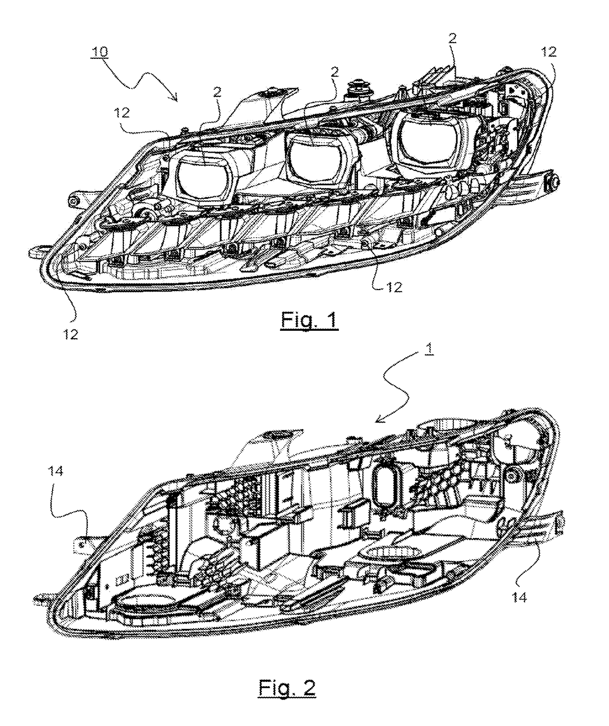 Motor vehicle lighting device comprising light modules cooled by means of a generator of an air flow