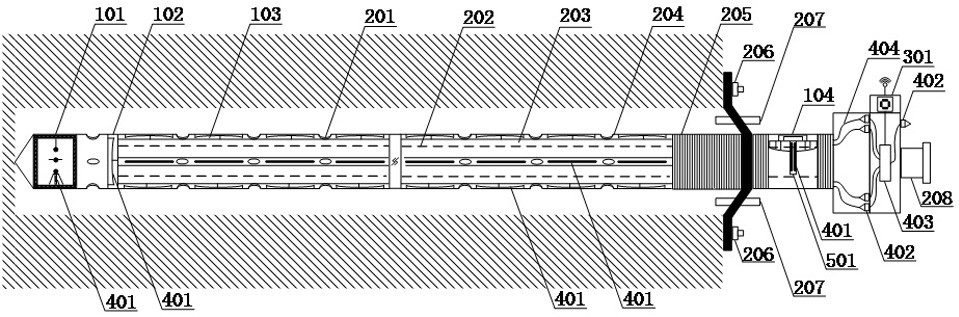 Safety detection device and system for fiber grating composite structure tunnel surrounding rocks