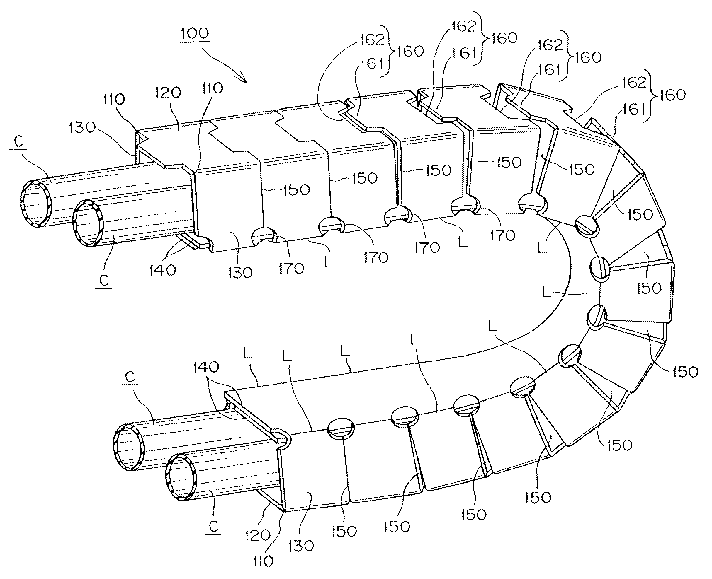Folding type cable protection and guide device