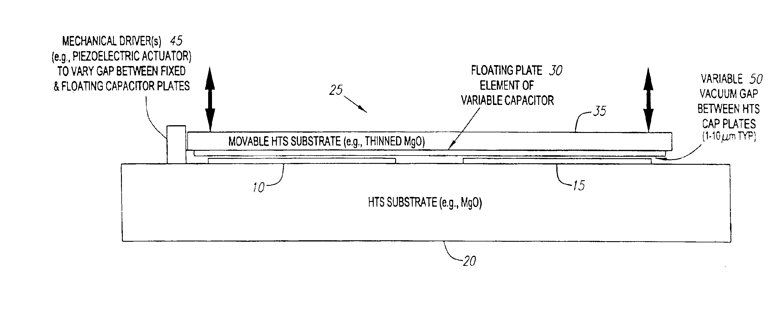 High temperature superconducting tunable filter with an adjustable capacitance gap