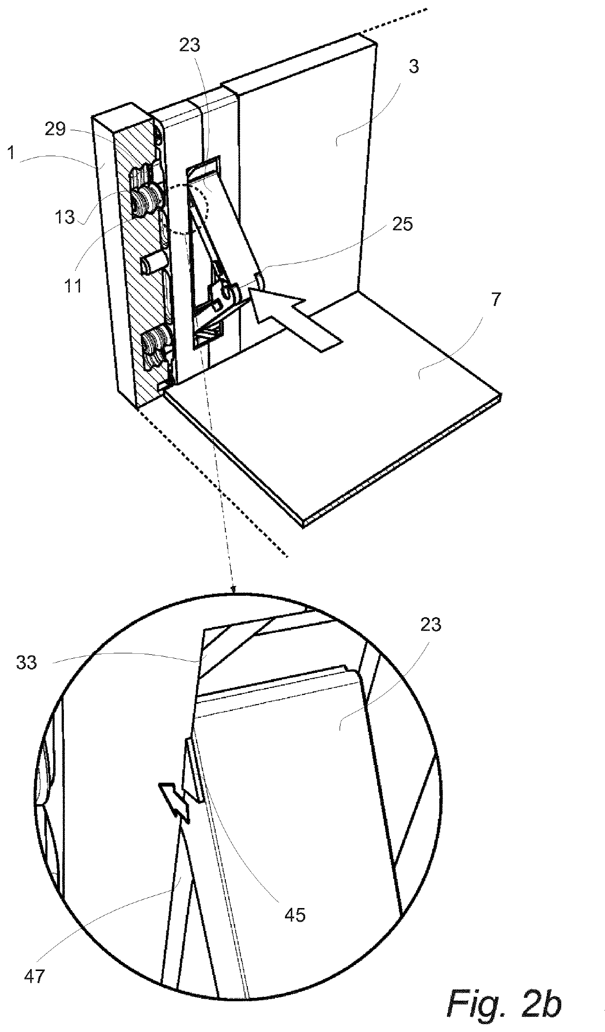 Fastening device for a furniture panel