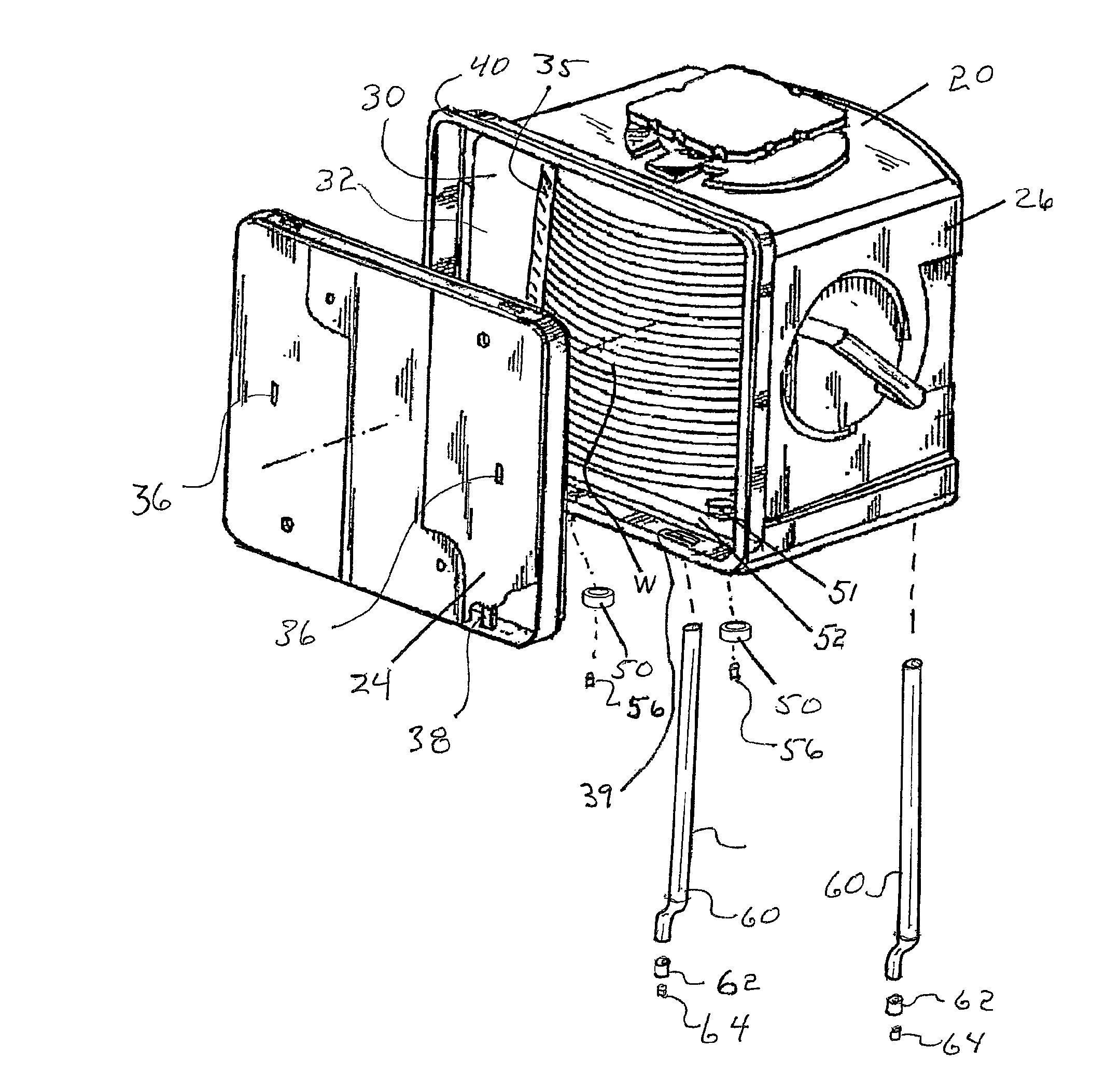 Wafer container with tubular environmental control components