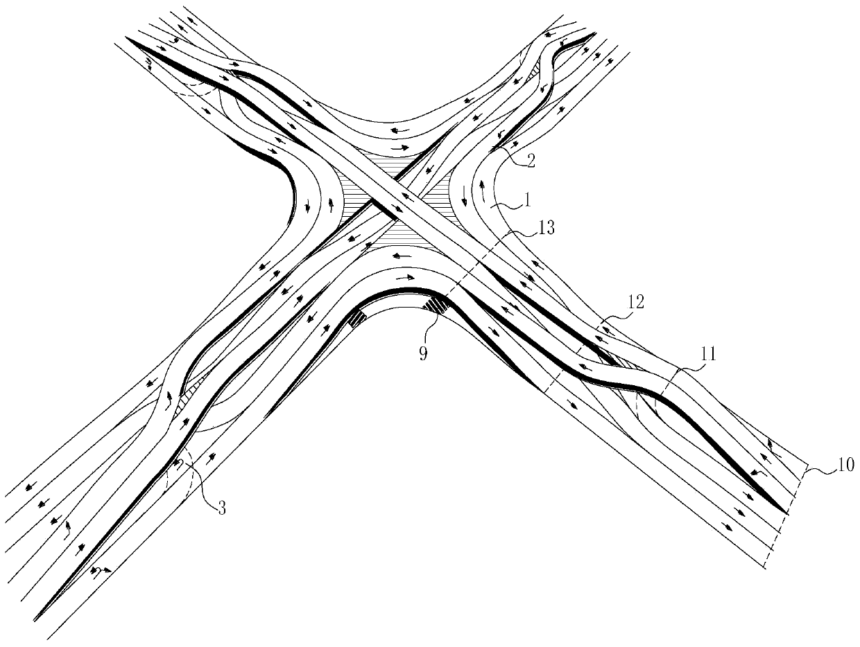 Human-car separation type double-layer overpass bridge