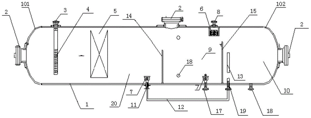 Externally-connected oil-gas-water three-phase separator device and liquid density measuring method