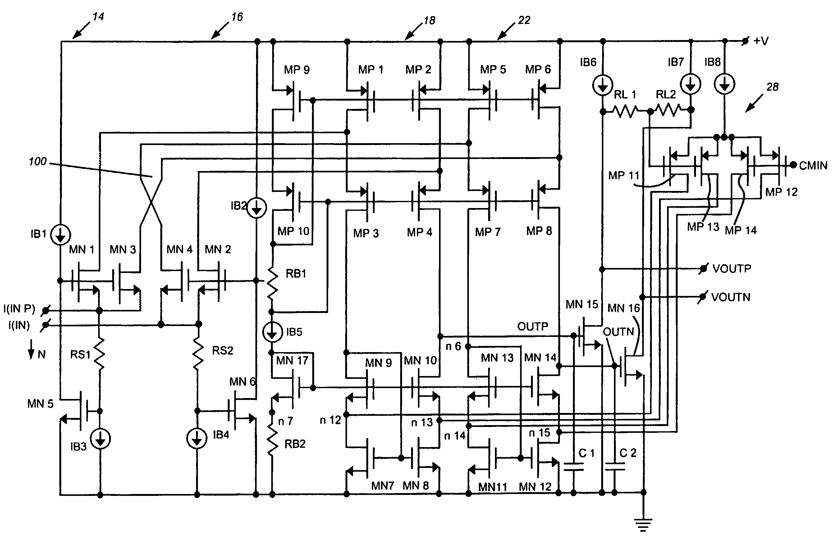 Fully differential current-feedback CMOS/bipolar operational amplifier