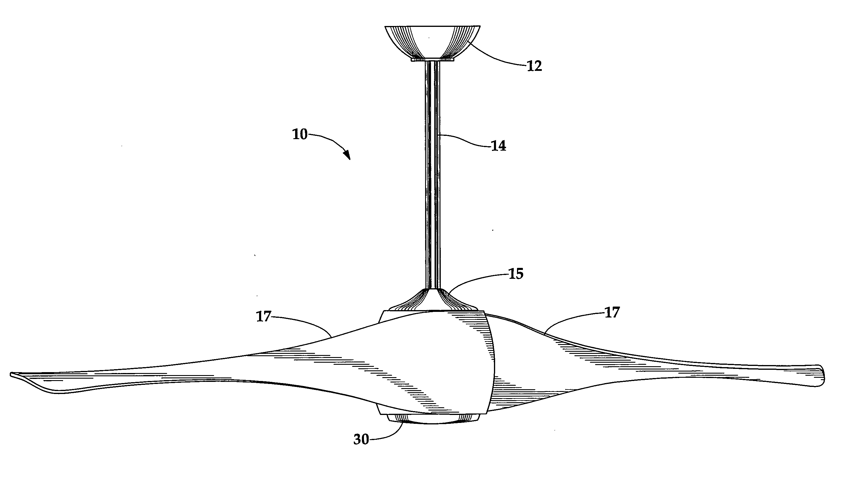 Ceiling fan with integrated fan blades and housing
