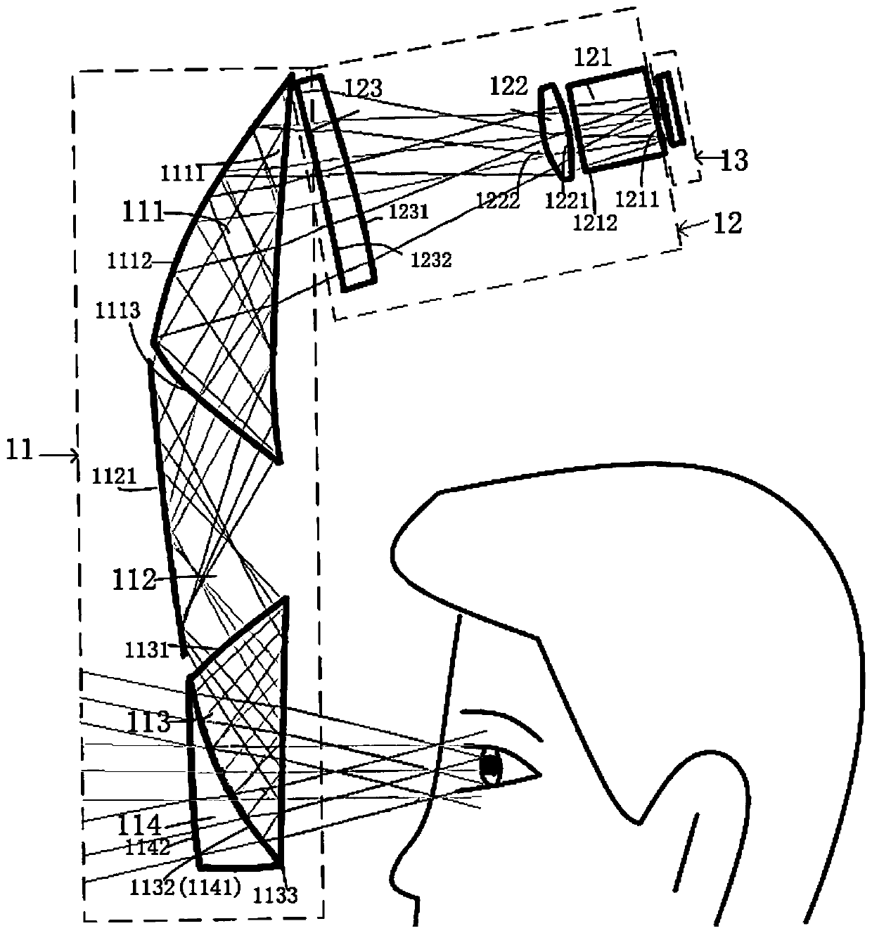 A large field of view light free-form surface waveguide type visual optical imaging device and its near-eye display system