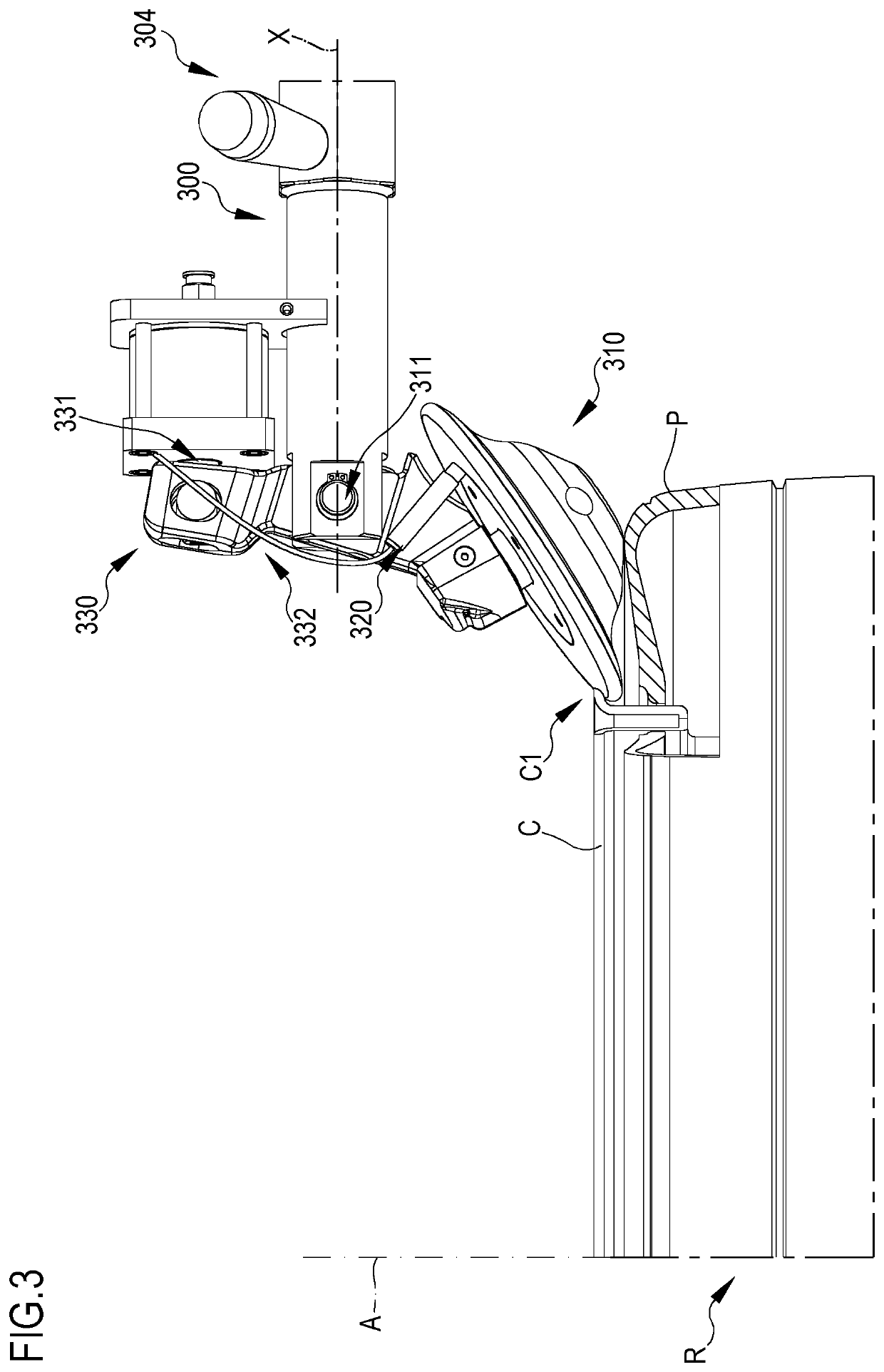 Tyre-removal apparatus with automatically pivoting tool