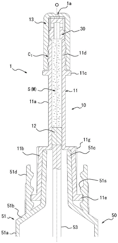 Syringe type spray container