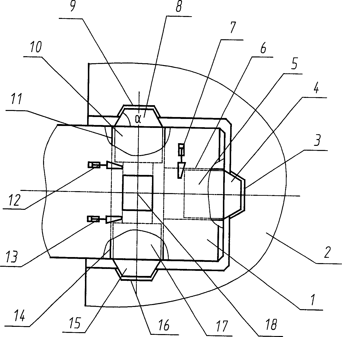 Imbedded joining device of pushing ship and barge